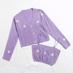 SHEIN Purple Daisy Cardigan and Tank Top Set size S